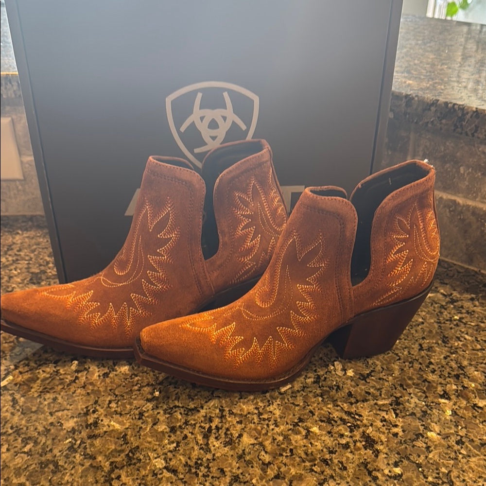 Ariat Cognac Ankle Booties with Western Stitching